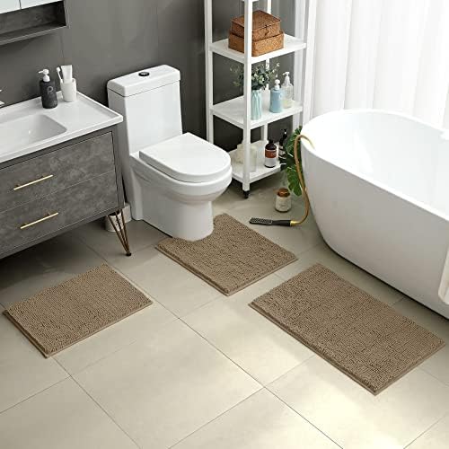 HOMEIDEAS Bathroom Rugs Set of 3, Super Soft Absorbent Chenille Bath