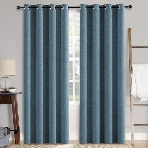 MIULEE 100% Blackout Linen Curtains for Bedroom 52x96 Inches Dusty