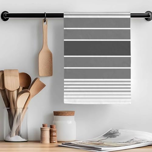 Minimalist Kitchen Towels Set of 4 Dark Gray Gradient Gray Stripe Farm