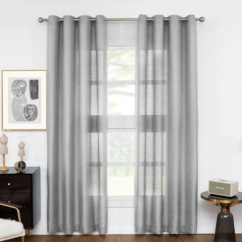 Melodieux Gray Semi Sheer Curtains 63 Inch Length for Living Room