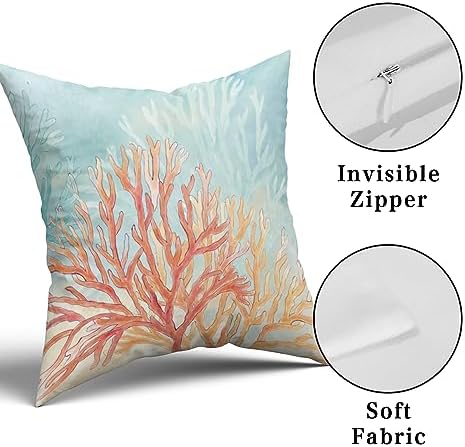 Giwawa Coastal Coral Throw Pillow Covers 20x20 Set of 2, Retro Vibe