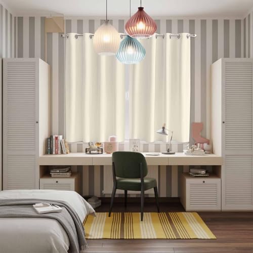 Cream Window Curtain Panels 84 Inches Long, Farmhouse Solid Beige