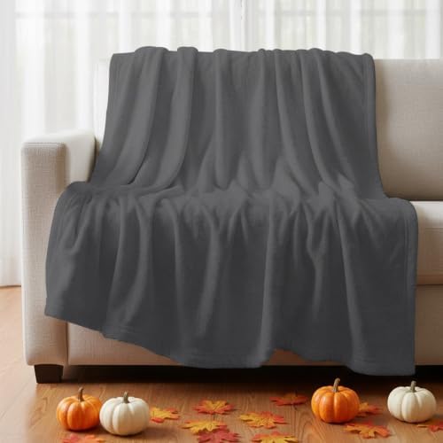 Charcoal Gray Fleece Blanket, Vintage Minimalist Solid Color Micro