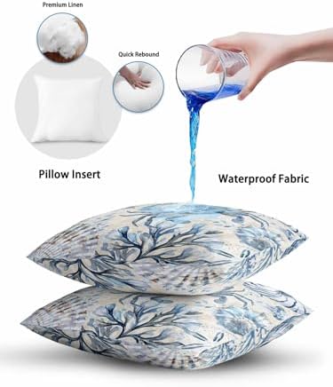 Outdoor Pillows Waterproof, Blue Crab Coastal Bedding Throw Pillows