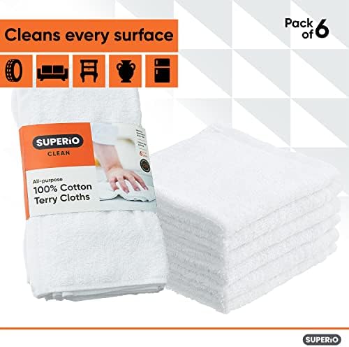 Superio Terry Cloth Rags White Washcloths 100% Cotton 12" Cleaning