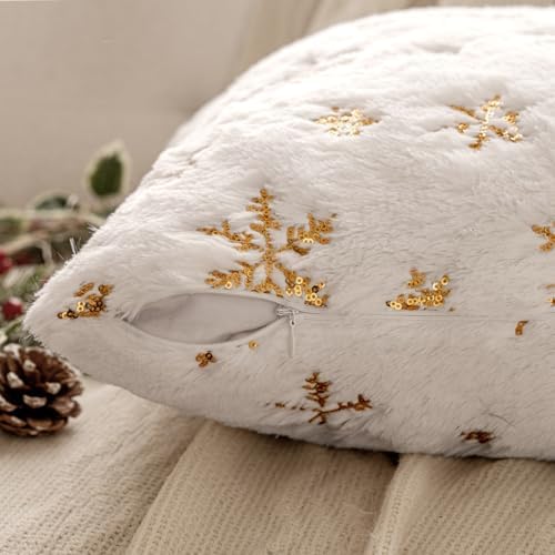 EMEMA Set of 2 Christmas Snowflake Decorative Throw Pillow Covers Soft