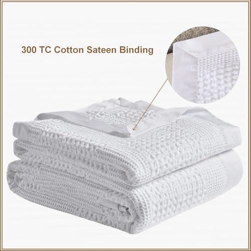 meadow park Cotton Waffle Blanket with Cotton Sateen Binding - King