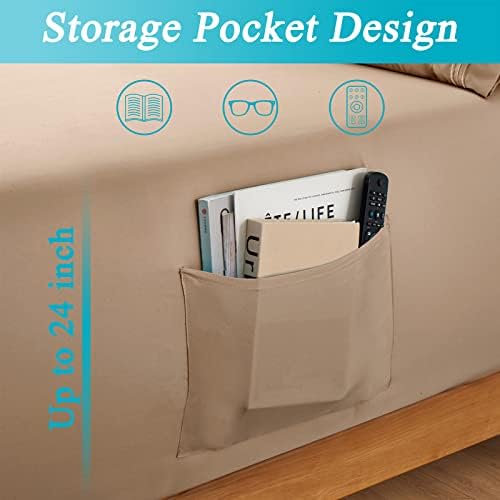 Horbaunal Extra Deep Pocket Queen Fitted Sheet Only, Taupe