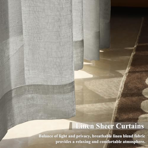 Frelement Linen Sheer Curtains for Living Room Bedroom Pinch Pleated