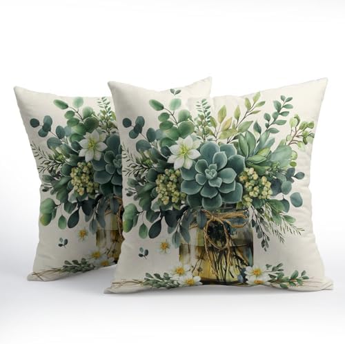 Spring Eucalyptus Leaves Throw Pillow Covers 22X22 Inches Set of 2