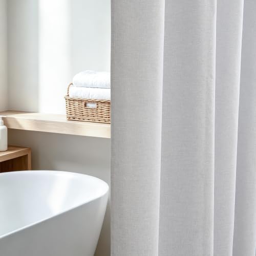 Light Grey Linen Textured Shower Curtain Heavy Duty 72" W x 72" L