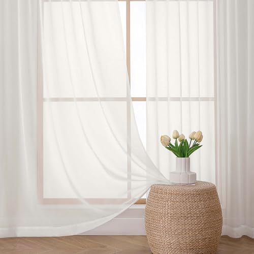 OWENIE Ivory Pinch Pleated Sheer Curtains for Living Room 96 Inch 2