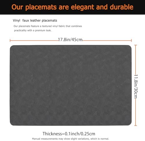 Gray Plastic Vinyl Placemats Set of 12, Waterproof Heat Resistant