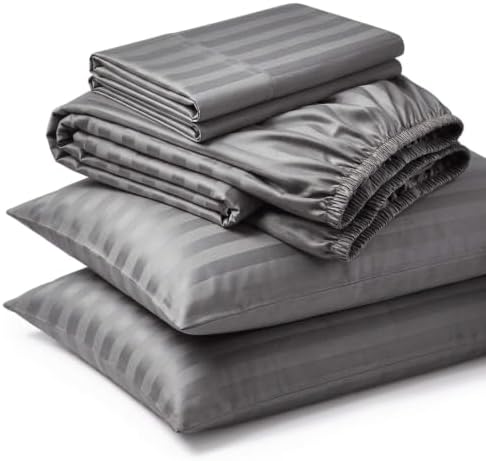 URBANHUT 100% Cotton 600 Thread Count Damask King Size Sheets - Dark