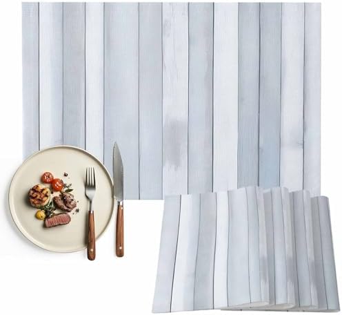 Grey White Wood Grain Placemats Set of 6 Washable Table Mats for