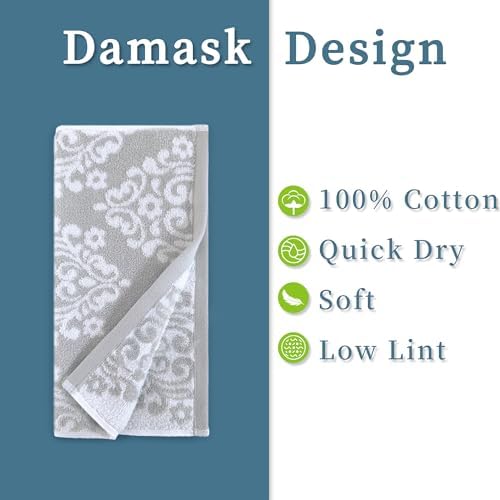 VOOVA & MOVAS Damask Washcloth, Cotton, Quick Dry, 13x13 in, Jacquard