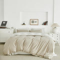 SUSYBAO Khaki Textured Duvet Cover Queen 100% Cotton 3 Pieces Set