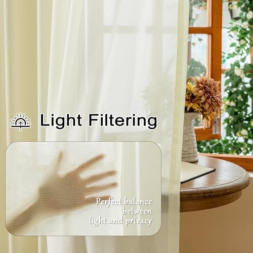 MAIHER Beige Sheer Pinch Pleat Curtains 96 Inch Length with Hooks 2