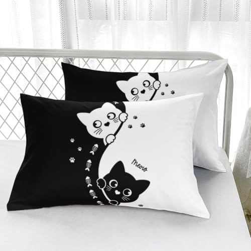 AILONEN Monochrome Feline Pair Fitted Sheet Set Twin XL, Fishbone