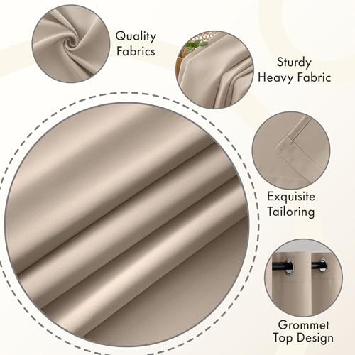 MIULEE Taupe Blackout Bedroom Curtains Drapes 84 Inch Long 52"x84"