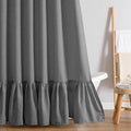 QiyI Boho Ruffle Shower Curtain, Natural Linen Fabric, Grey, 72 x 72