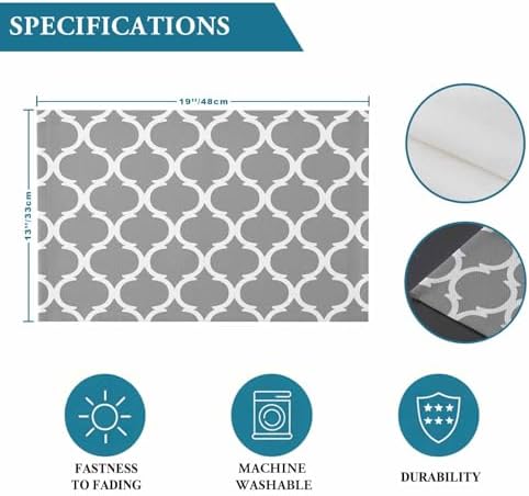 Grey Morocco Plaid Placemats Set of 8, Cotton Linen Fabric Place Mats