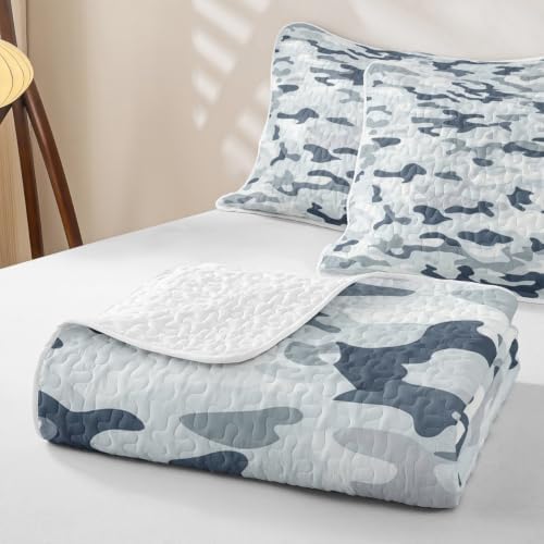Manfei Grey Camouflage Quilt Set Minimalist Camo Quilt Bedding Kids