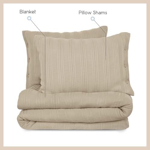 Vellux Malmo 3-Piece Blanket Set – King Size – Striped Knit