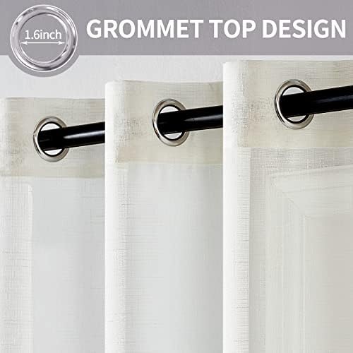MIULEE Natural Linen Semi Sheer Window Curtains - Elegant Solid Ivory