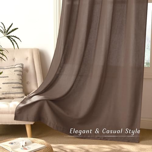 NICETOWN Linen Brown Curtains 96 inch Long, Grommet Privacy Added