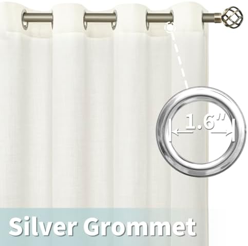 LAMIT Cream White Linen Curtains for Living Room 84 Inch Length, 2