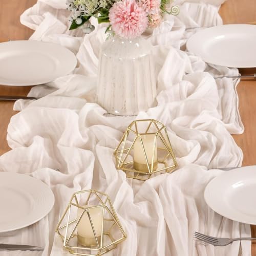 Ivory White Cheesecloth Table Runner Boho Cheese Cloth Gauze Table