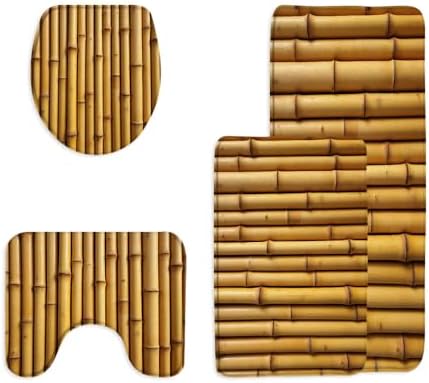 4 Piece Bathroom Rug Sets,Bamboo 3D Printed Outdoor Zen Japanese