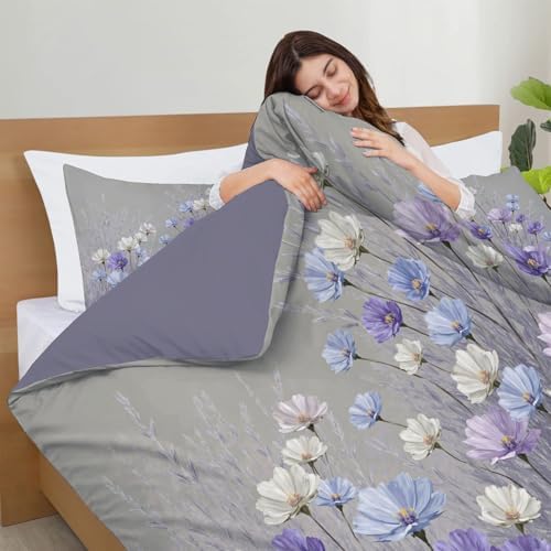 Hand-Painted Flower Cluster Duvet Cover King 3Pcs, Breathable