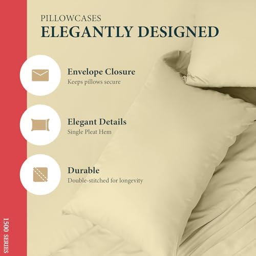 100% Egyptian Cotton Pillow Cases Queen Size Set of 2 - Luxury 1500