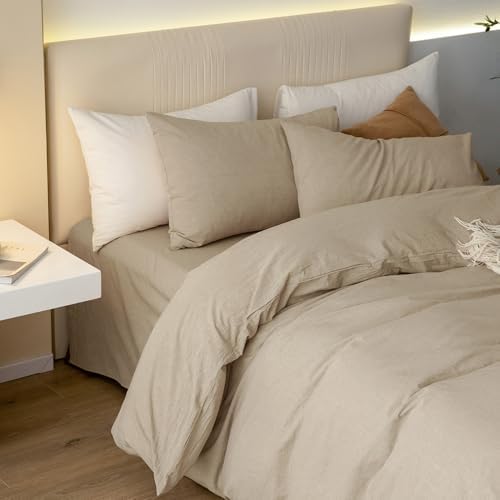JIYUAN Full Washed Cotton Duvet Cover Set, 3-Piece, Relaxed Linen Feel