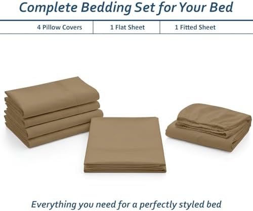 Full XL 6 Piece Egyptian Cotton Sheet Set, 16 Inch Deep Pocket, Taupe