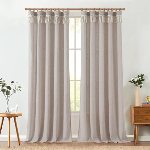 jinchan Linen Curtains for Living Room Bedroom Light Filtering Semi