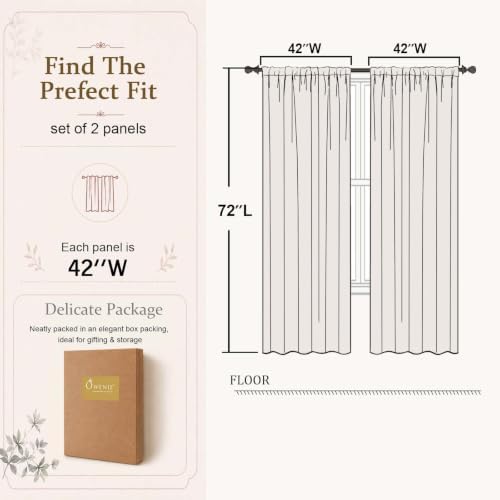 OWENIE Ivory Sheer Curtains 72 Inches Long for Living Room 2 Panels