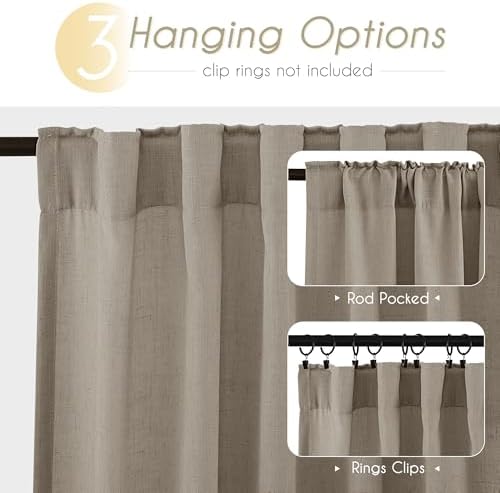 Taupe Linen Curtains 96 inches Long for Living Room Back Tab Rustic