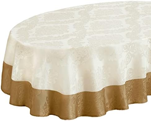 Newbridge Valencia Two Tone Bordered Damask Fabric Tablecloth, Wrinkle