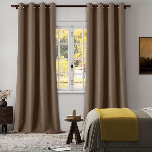 Full Blackout Taupe Linen Curtains 95 Inch Length 2 Panels