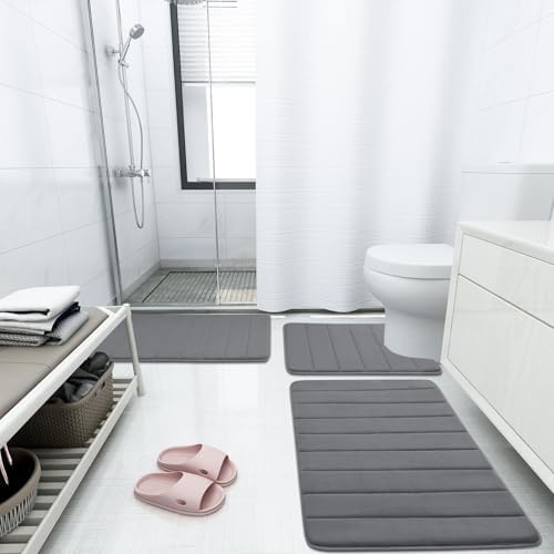 Buganda Meomry Foam Bathroom Mat and Toilet Rugs U-Shaped 4 Pieces, 1