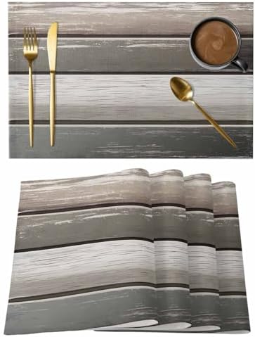 Vintage Antique Wood Board Placemats Set of 6 Washable Table Mats for