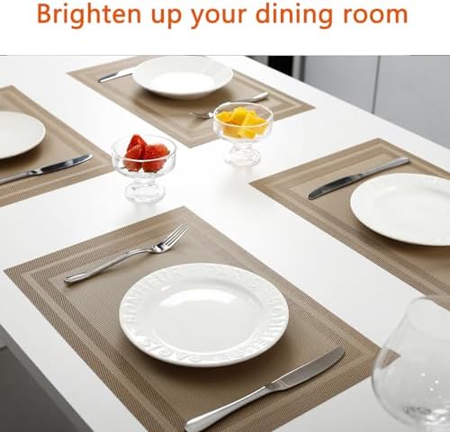 Khaki Vinyl Placemats Set of 6, Heat Resistant Table Placemats