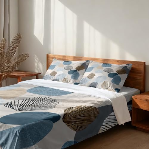 Shrahala Coastal Neutral Tones Queen 4 Piece Sheets Set, Shell Pebble