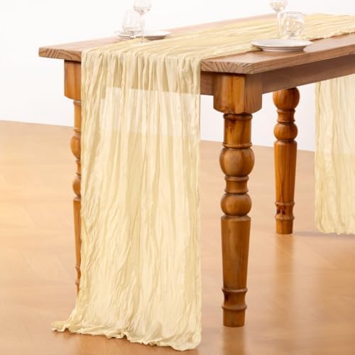 DeZerlor Beige Cheesecloth Table Runners 12 Pack Summer Boho Runners