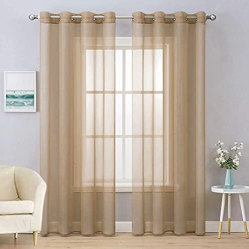 MIULEE 2 Panels Solid Color Taupe Brown Sheer Curtains Elegant Grommet