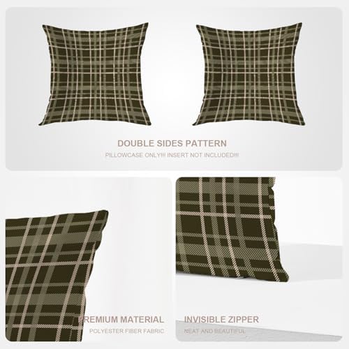 Gray Green Brown Cream Throw Pillow Covers, Trendy Modern Scottish