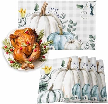 Placemats Set of 8, Thanksgiving Autumn Pumpkins Washable Table Mats